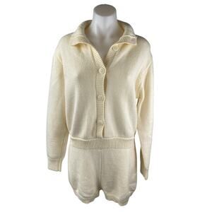 Zara Cream Wool Collared Long Sleeve Button Playsuit Sweater Jumpsuit Romper L
